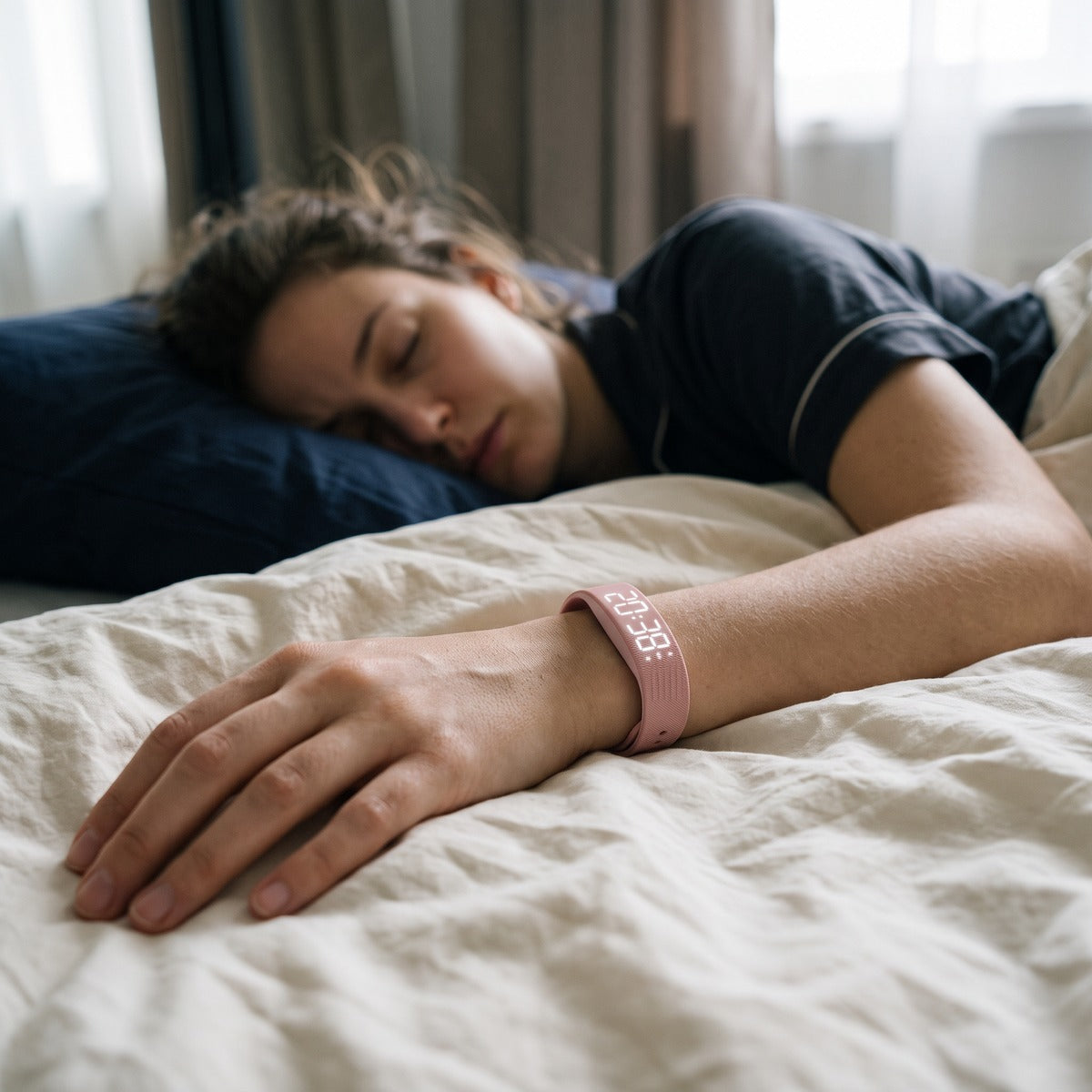 Pink Quiet Morning watch with its silicone strap